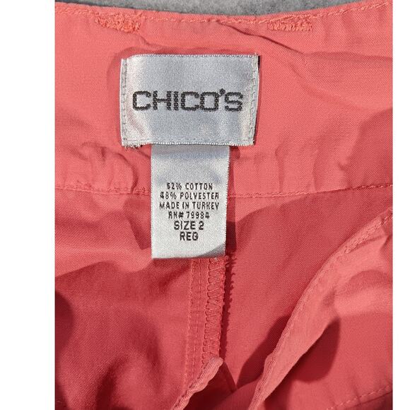CHICO’S Rose Coral Straight-Leg Utility Pants Women’s Size 2 Zip Pockets Stylish - Picture 5 of 6